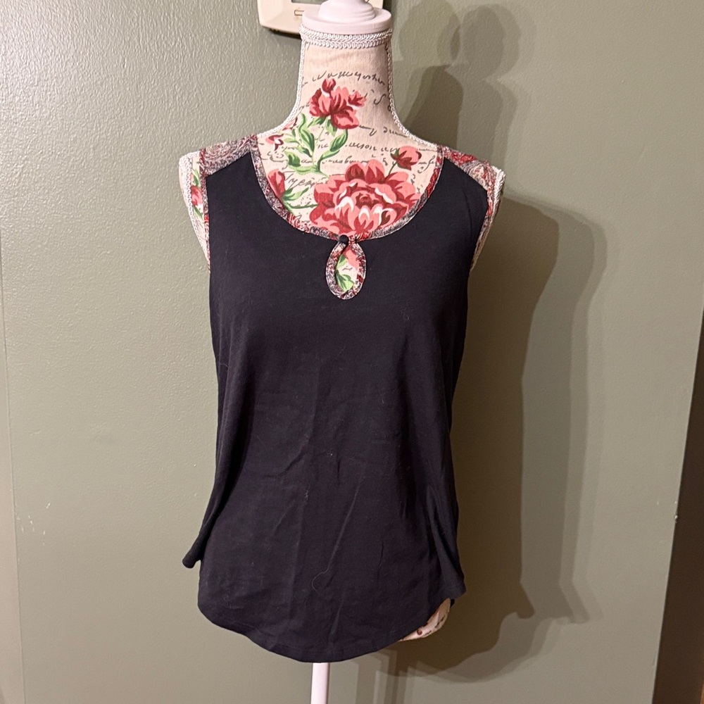 Chic Black Sleeveless Top with Floral Accents